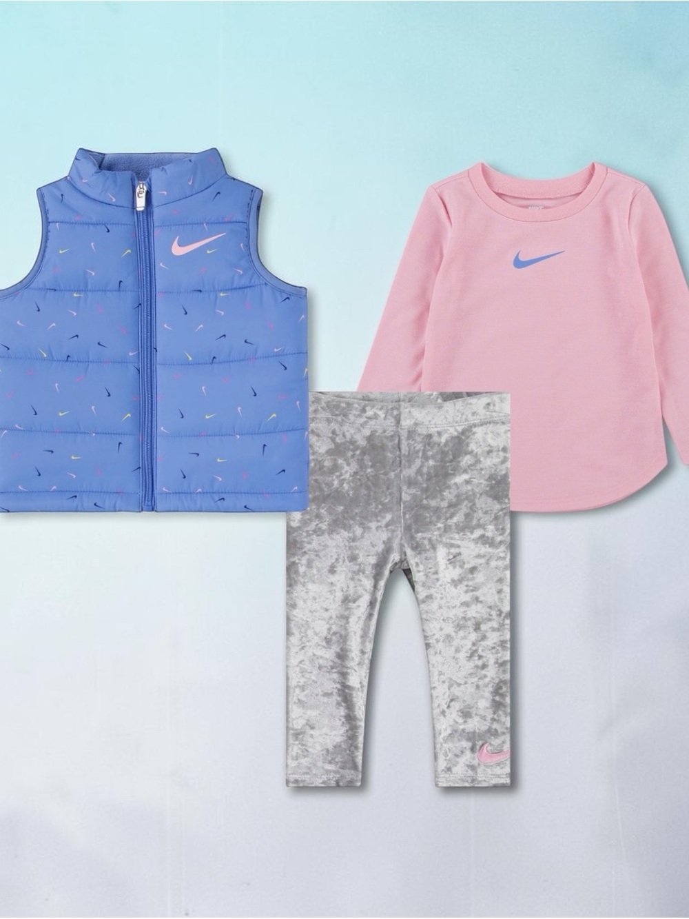 Nike Girls Puffer Vest & Long Sleeve Top & Velour Leggings Set US Size 18 Month
